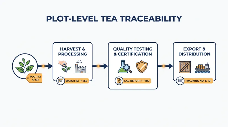 Plot-level traceability ensures that any chemical violation can be traced back to the exact garden of origin.