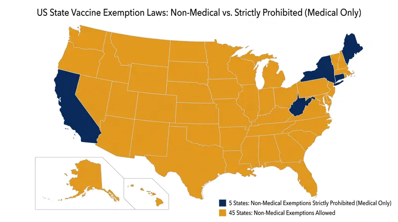 Currently, 45 states and the District of Columbia allow parents to claim religious or philosophical exemptions for school vaccines.