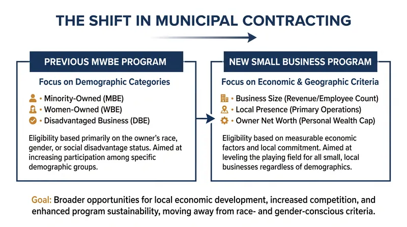 The new contracting framework replaces demographic targets with economic and geographic criteria.