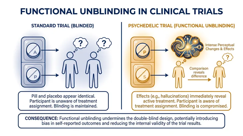 Functional unblinding occurs when the unmistakable effects of a psychedelic drug reveal to a patient that they are not in the placebo group.