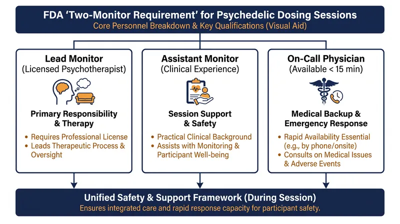 To ensure patient safety during hours-long dosing sessions, the FDA requires a strict multi-tiered monitoring system.