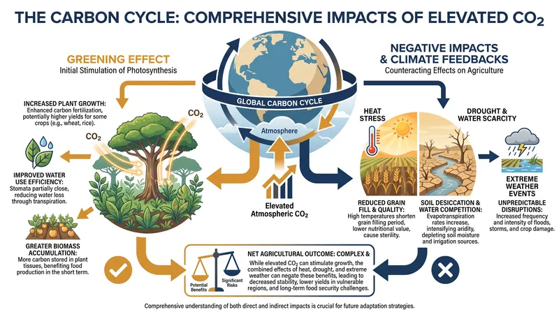 The systemic impacts of elevated carbon dioxide on global agricultural productivity.