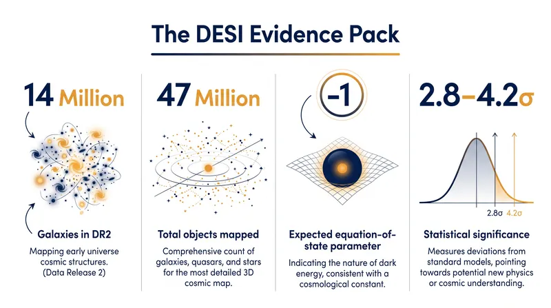 Key figures from the DESI collaboration's multi-year survey of the cosmos.