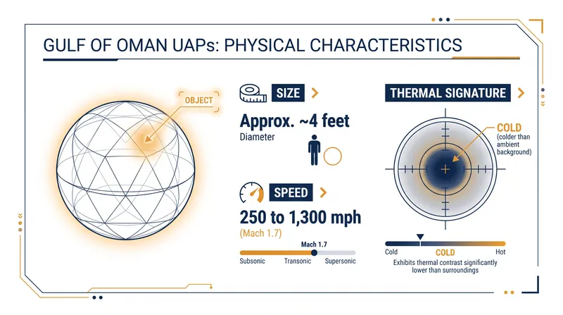 Physical characteristics of the 'cold orbs' as recorded by the AC-130J's sensors.