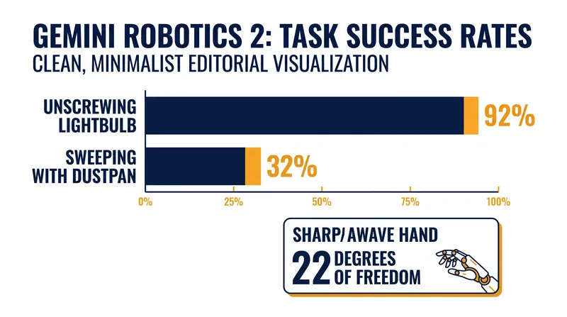 Task success rates highlight the gap between structured manipulation and complex, continuous-contact tasks.