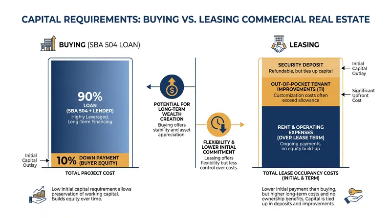 SBA 504 financing allows owner-occupiers to acquire property with significantly less upfront capital than conventional commercial loans.