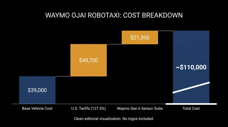 Even with a 127.5% import tariff, the Zeekr-based Ojai costs roughly half as much to deploy as Waymo's previous Jaguar platforms.