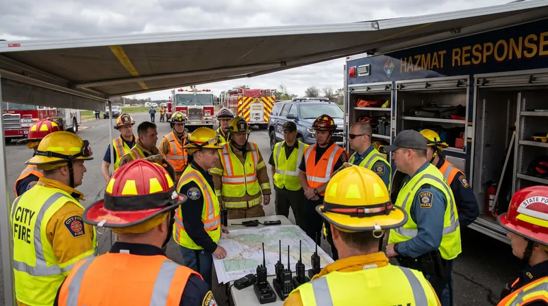 Local fire departments worked in tandem with specialized regional hazmat teams to assess and secure the derailment sites.