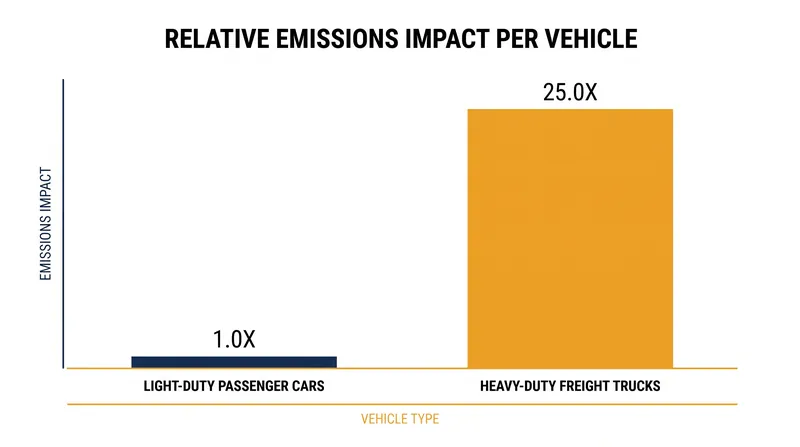 While commercial trucks represent a smaller fraction of total vehicles, they generate the majority of transport particulate matter.