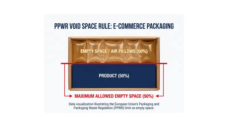 Under the new regulation, protective fillers like air pillows and bubble wrap count as empty space, which cannot exceed 50% of the parcel's volume.