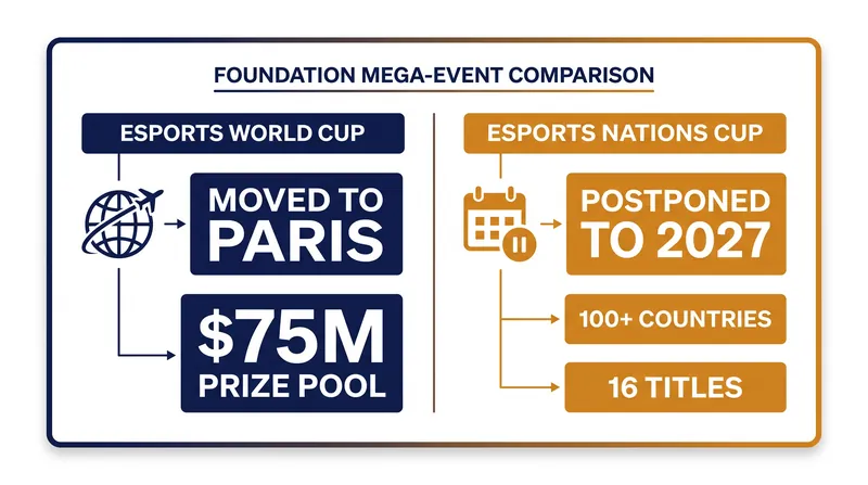 Comparing the divergent strategies applied to the Esports World Cup and the Nations Cup.