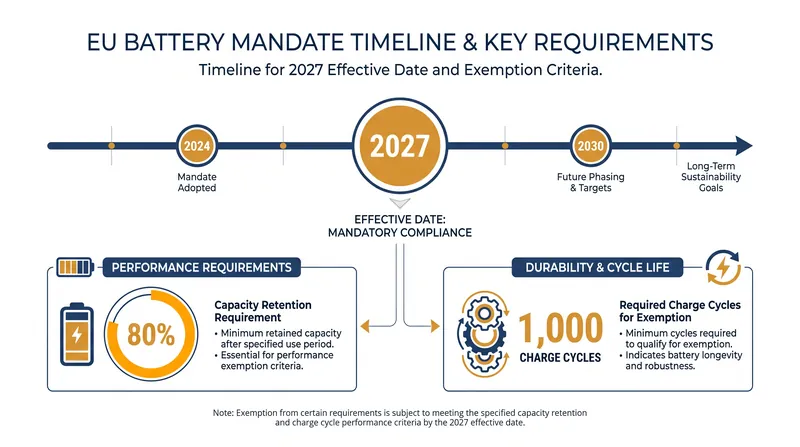 The strict longevity thresholds required to bypass the replaceable battery mandate.
