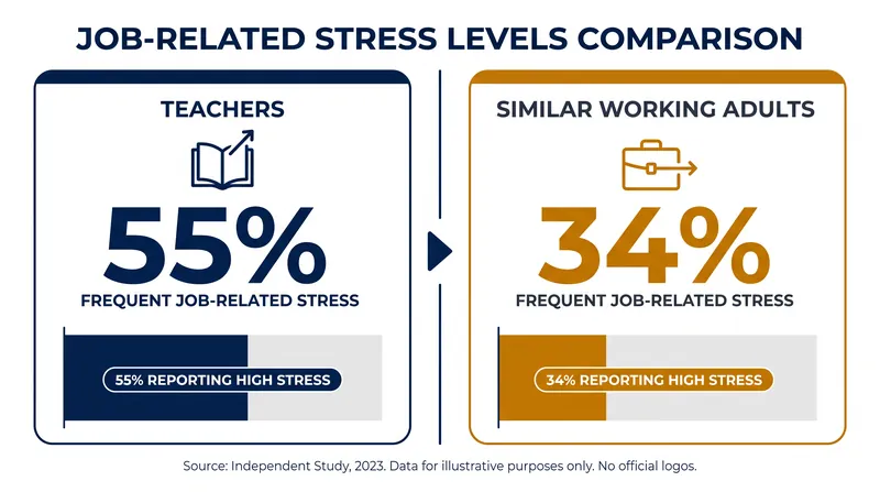 Teachers report significantly higher levels of frequent job-related stress than similarly educated working adults.