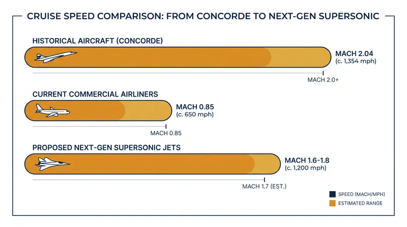 Comparing the cruise speeds of subsonic and supersonic passenger aircraft.