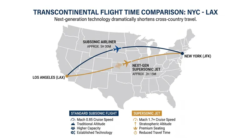 Supersonic travel could cut transcontinental flight times in half.