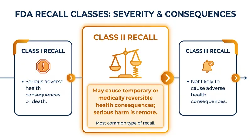 A Class II designation indicates a moderate risk level where permanent injury is unlikely.