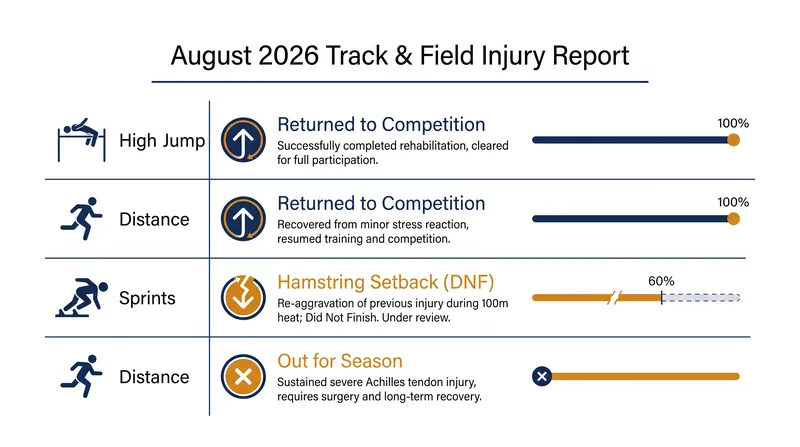 A summary of major injury returns and setbacks across the late-summer athletics circuit.