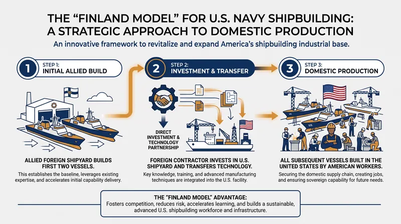 The 'Finland Model' allows foreign shipbuilders to construct initial vessels in exchange for domestic investment.