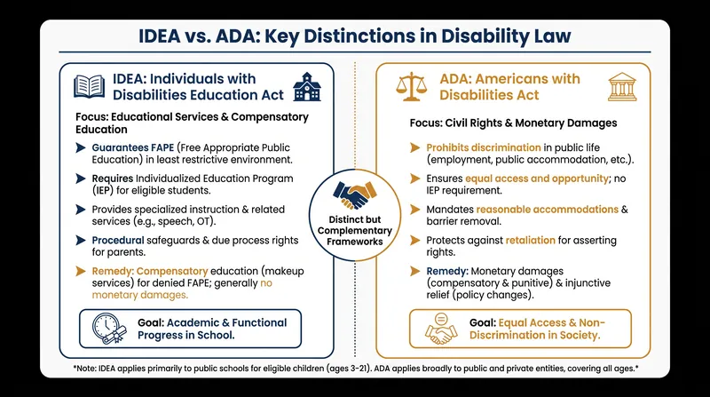 Students with disabilities navigate two distinct legal frameworks to secure educational services and protect their civil rights.