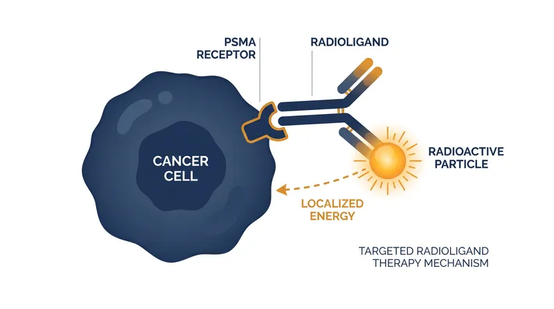 Theranostics pairs a targeting molecule that seeks out the PSMA protein with a radioactive payload that destroys the cancer cell.