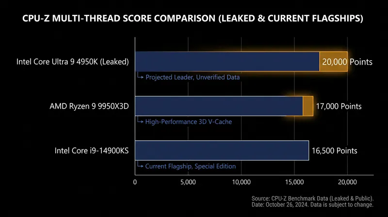 Leaked CPU-Z multi-thread scores place the unreleased 4950K ahead of current flagship processors.