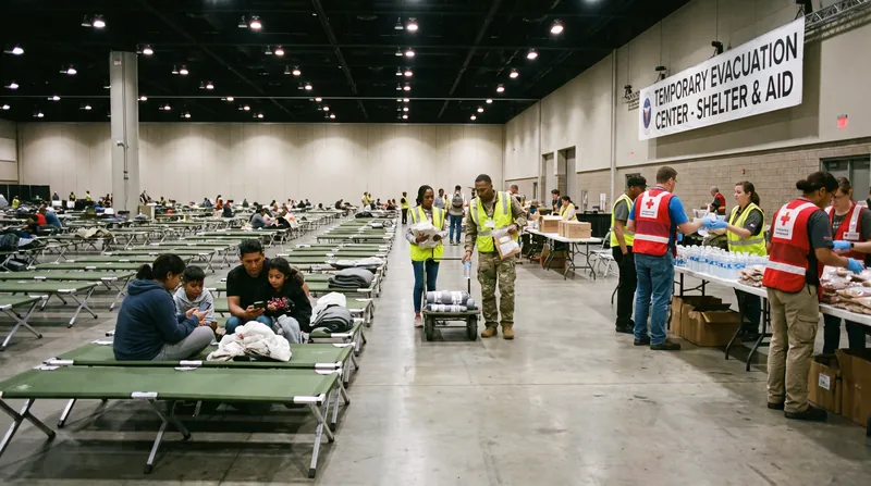 Tens of thousands of displaced residents sought shelter in community facilities as the fires advanced.