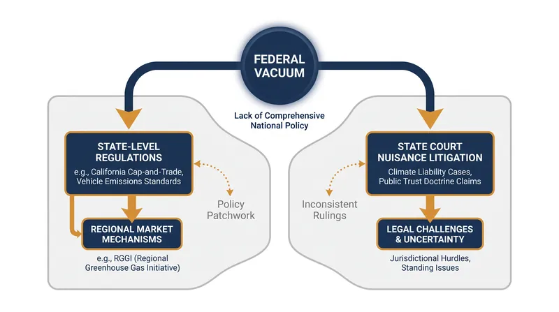 How the removal of the federal regulatory floor shifts climate governance to states and courts.