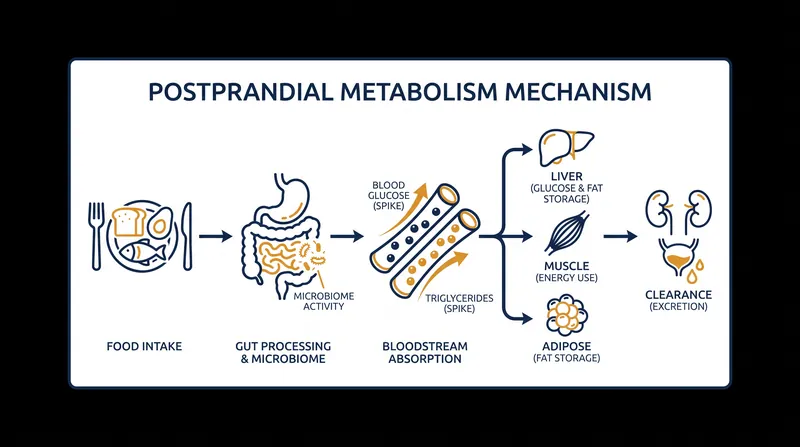 The postprandial state dictates how efficiently the body clears sugars and fats from the bloodstream.