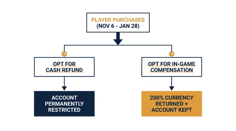 To prevent abuse, Nexon required players to forfeit their accounts if they chose the hard-currency refund option.
