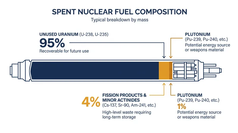 A standard commercial reactor extracts less than 5% of the potential energy from its fuel before it is removed.