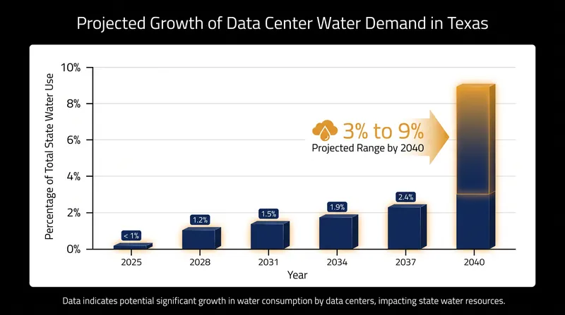 Researchers project that data centers could account for up to 9% of the state's total water use by 2040.