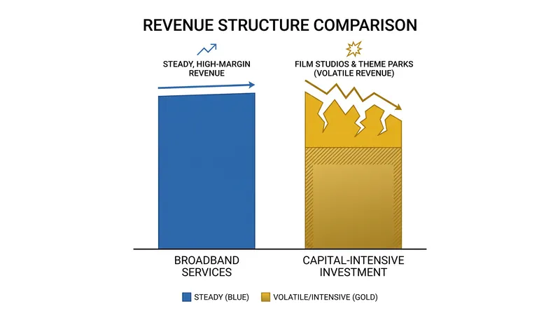 Broadband and wireless services offer utility-like stability compared to the entertainment sector.