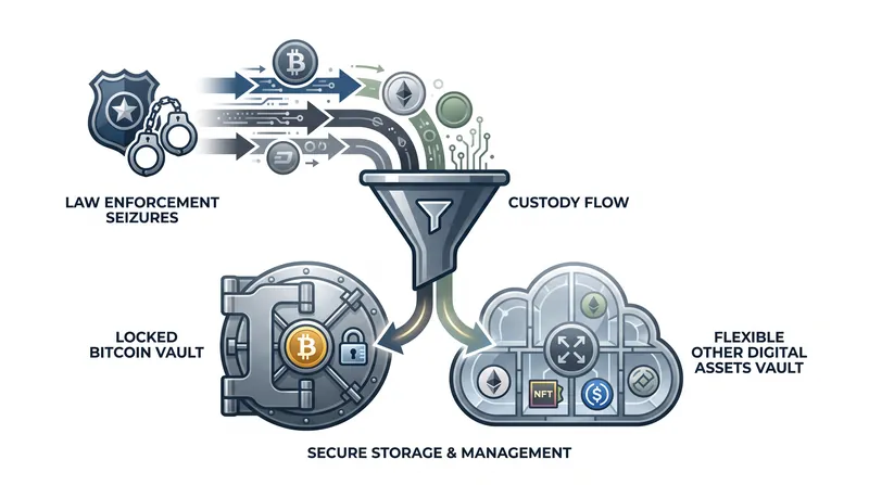 Seized digital assets are now routed into two distinct custodial frameworks based on their token type.