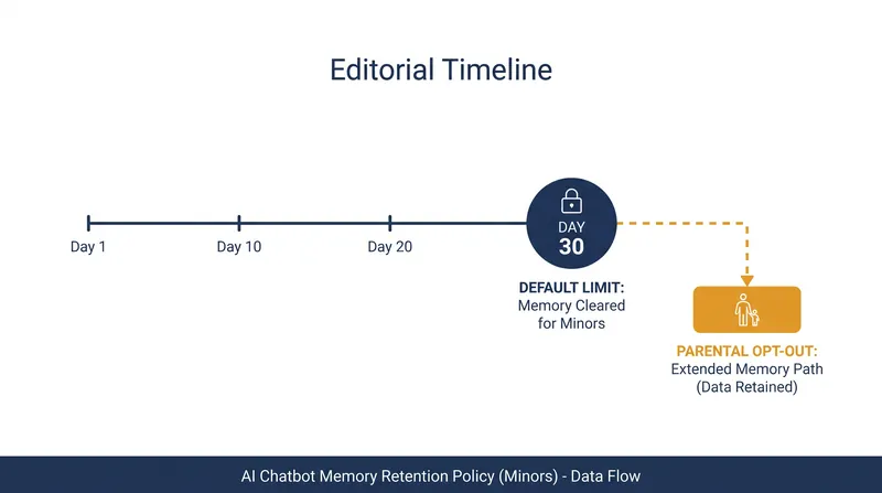 The Youth AI Privacy Act caps AI memory retention at 30 days, unless parents explicitly opt out.