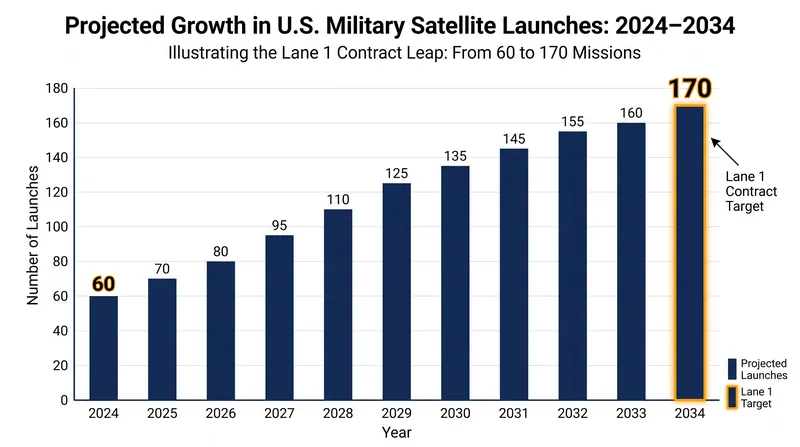Projected growth in National Security Space Launch Lane 1 missions over the next decade.