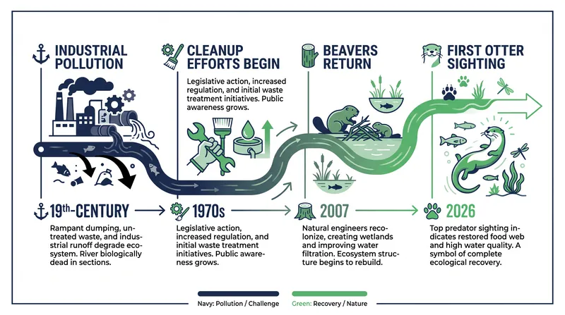 The otter's return is the result of a fifty-year effort to reverse industrial degradation.