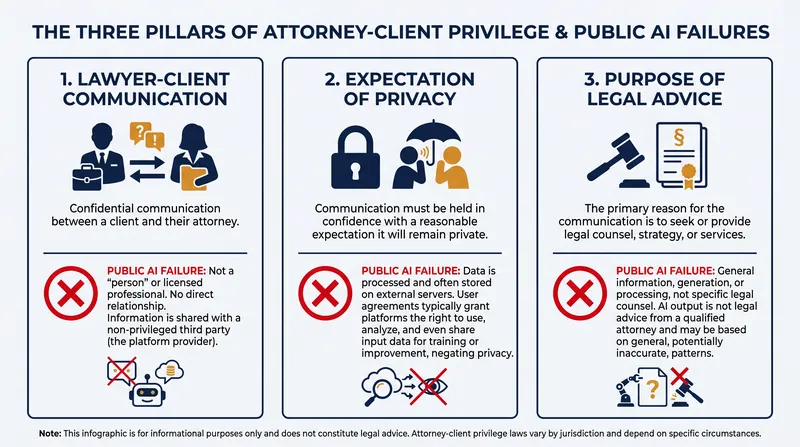 How public AI platforms fail the three-part test for attorney-client privilege.