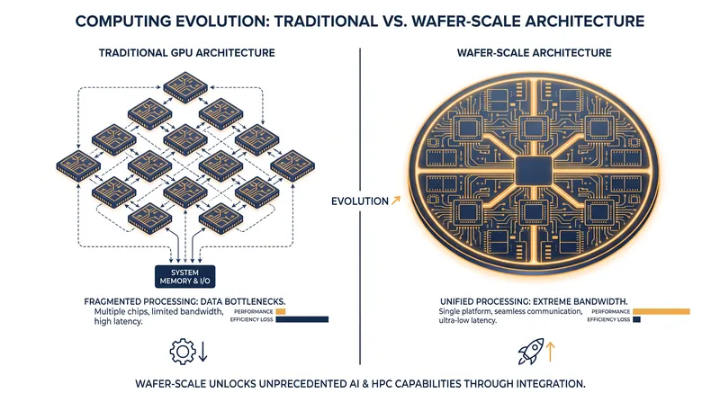 Wafer-scale architecture keeps memory and compute on a single piece of silicon, eliminating data-movement bottlenecks.