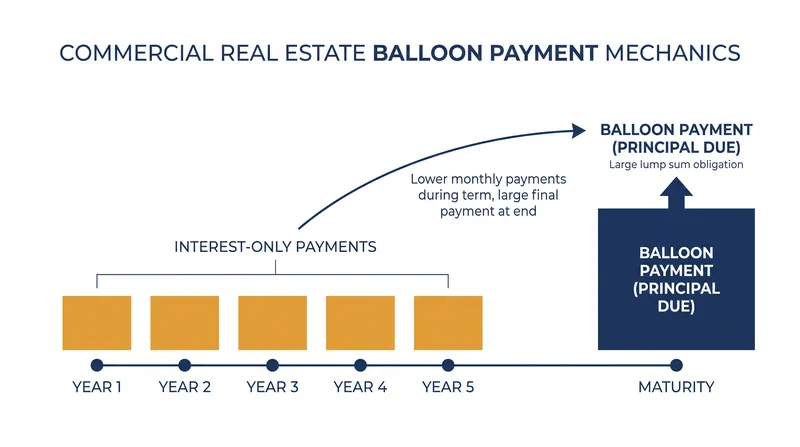 Unlike residential mortgages, commercial loans require a massive balloon payment at the end of their term, forcing borrowers to refinance.