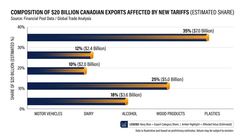 The tariffs extend far beyond the headline categories of cars and dairy, capturing hundreds of industrial and consumer goods.