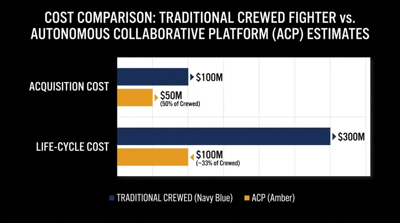 Saab projects that the life-cycle cost of an ACP will be roughly one-third that of a traditional crewed fighter, enabling air forces to scale combat mass.