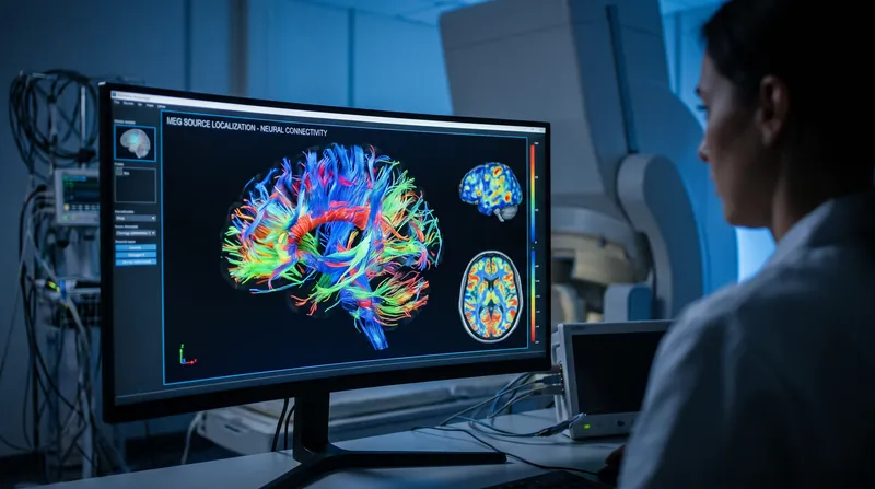 MEG scans detect the faint magnetic fields produced by active brain cells, allowing researchers to map neural connectivity.