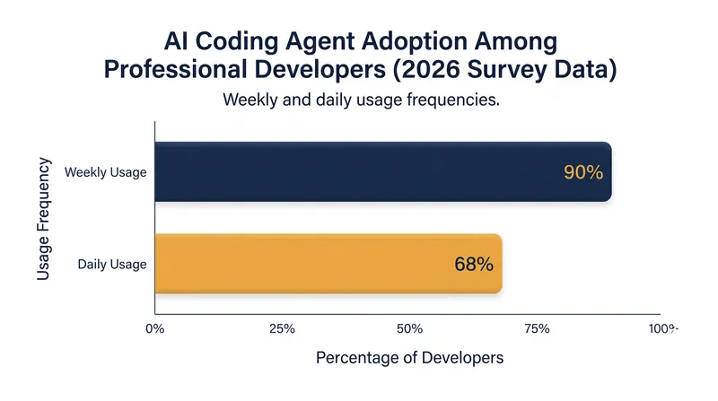 AI coding agents have seen rapid adoption, with the vast majority of professional developers now using them weekly.