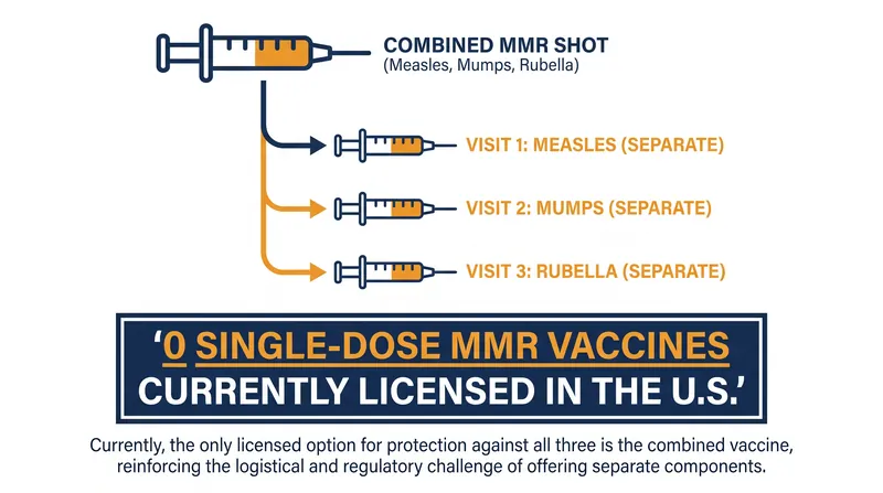 Single-dose vaccines for measles, mumps, and rubella are not currently manufactured or licensed in the United States.