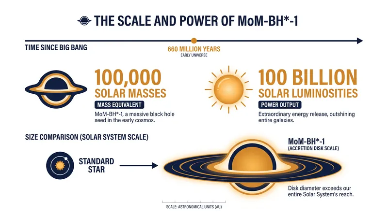 The extreme metrics of MoM-BH*-1 compared to standard stellar objects.
