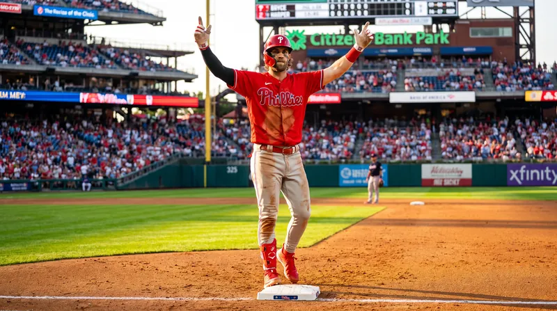 Bryce Harper and the Phillies' offense exploded for 12 runs in Saturday's victory.
