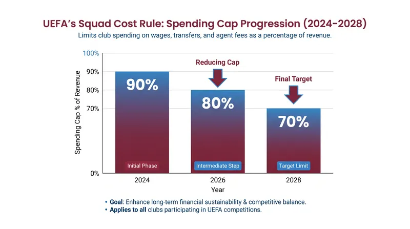 UEFA's squad cost rule progressively tightens the percentage of revenue clubs can spend on player wages and transfers.