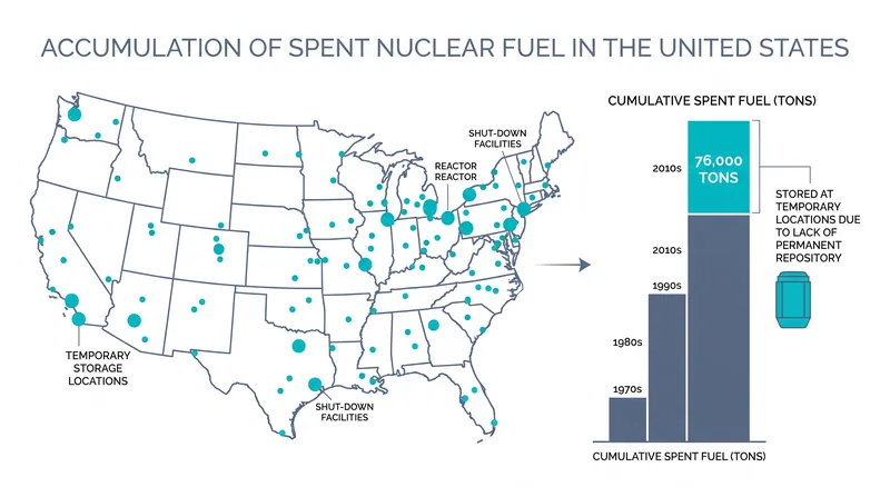 Without a permanent repository, roughly 76,000 tons of spent nuclear fuel remain stranded at temporary sites nationwide.