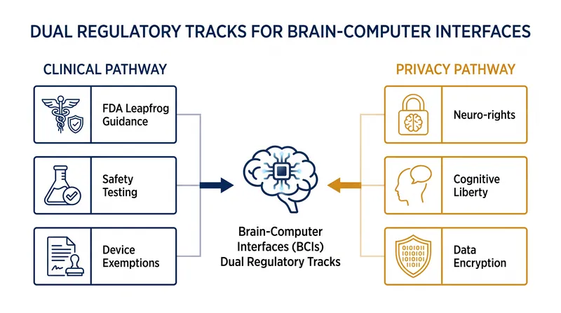 The neurotechnology industry faces a dual-track regulatory environment: clinical safety on one side, and cognitive privacy on the other.