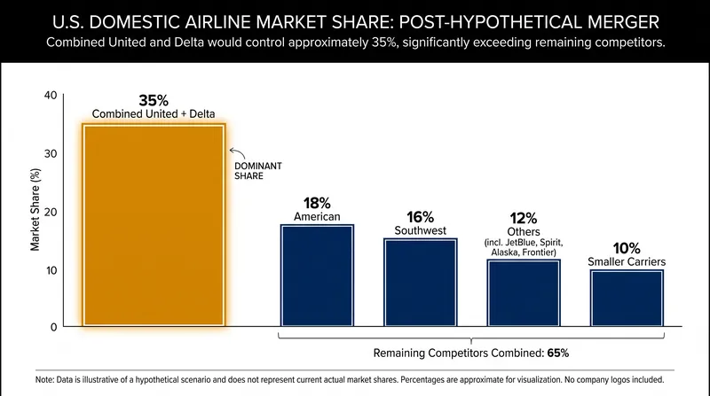 A merger between United and Delta would have created a carrier controlling more than a third of the U.S. domestic market.